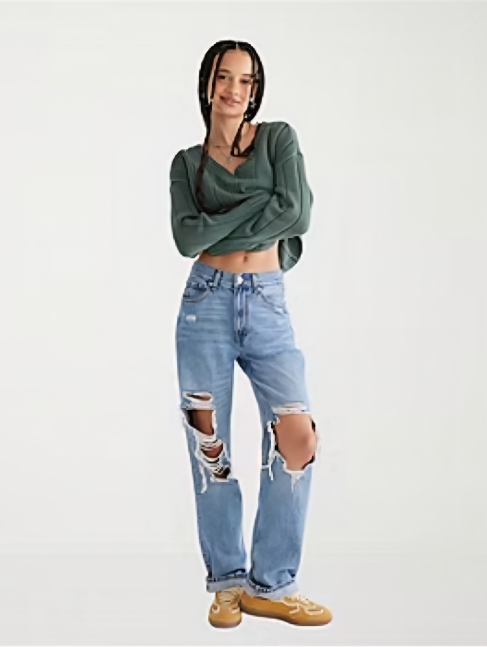 Aeropostale Women's High Rise Baggy Fit Jeans in a Medium-Destroy wash NWOT